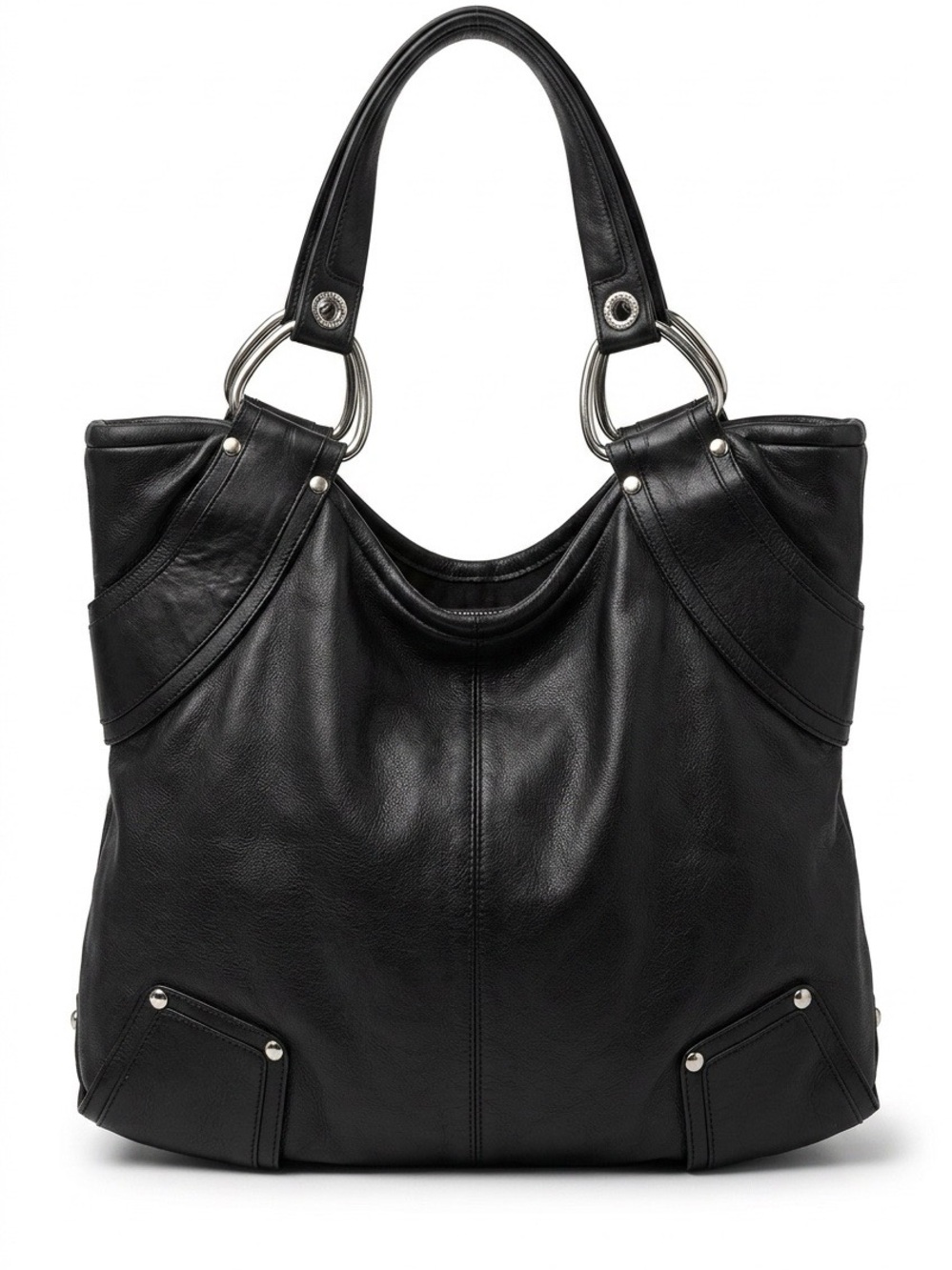 Classic Black Leather Tote Bag - Sophisticated Everyday Carry